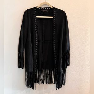 zara black suede with fringe cardigan jacket size small